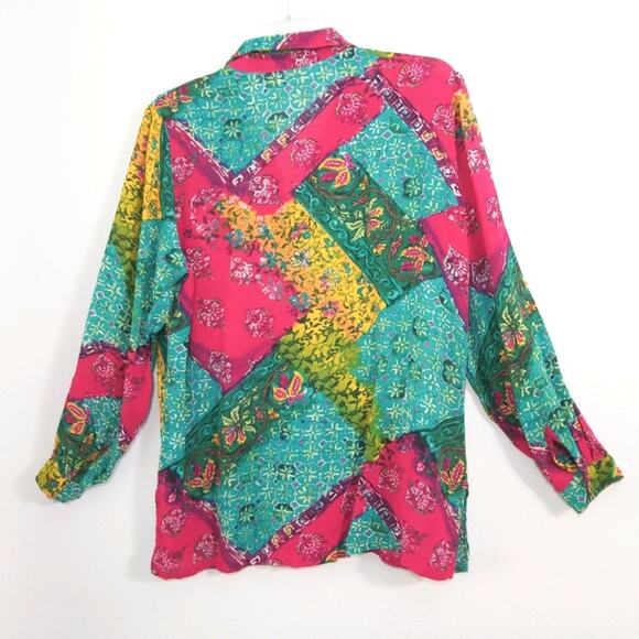 Vibrant patchwork floral rayon button front shirt - Picture 7 of 9
